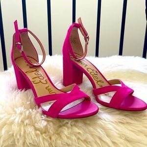 Pink suede heels